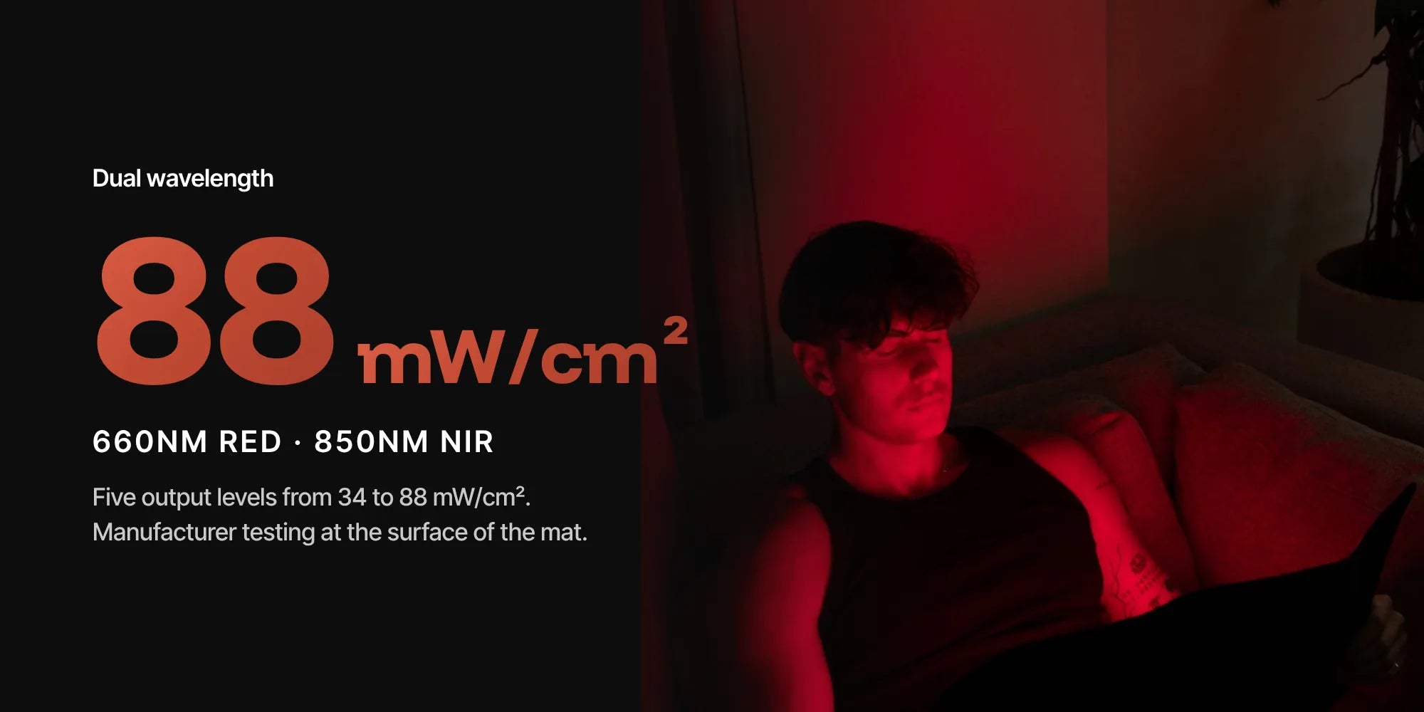 88 mW/cm² at level 5 — ThermoLab Auracell Pro red light therapy belt, 660nm red and 850nm near-infrared, five output levels