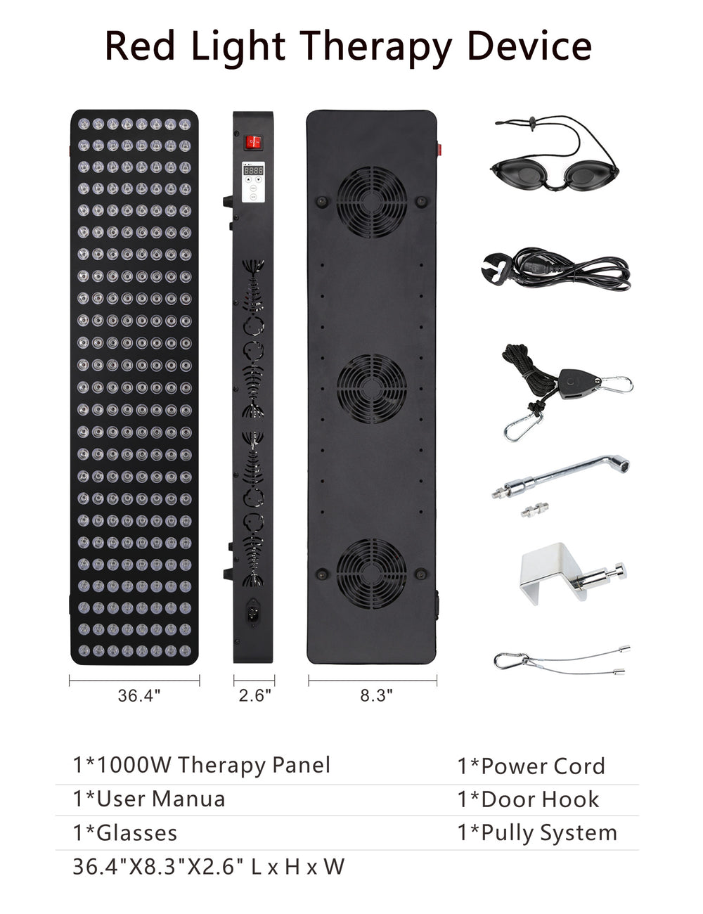 ThermoLab S1000 1000W red light therapy panel – 660nm red and 850nm near-infrared LEDs