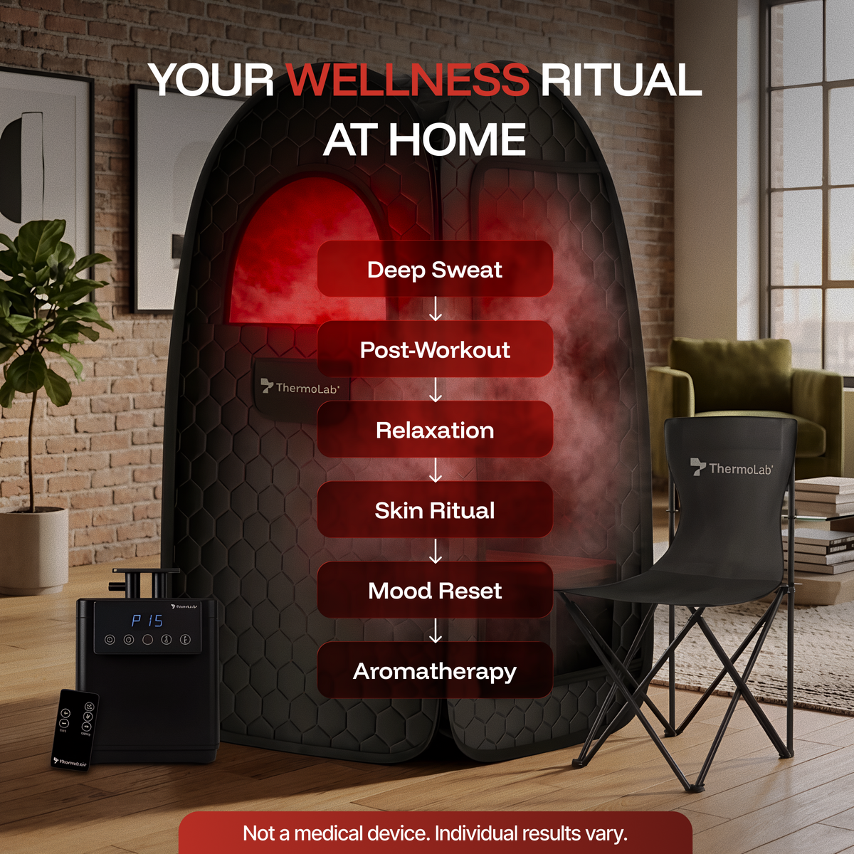 ThermoLab AuraCore Pro Pop-Up portable home steam sauna – portable sauna that folds into a round carry bag