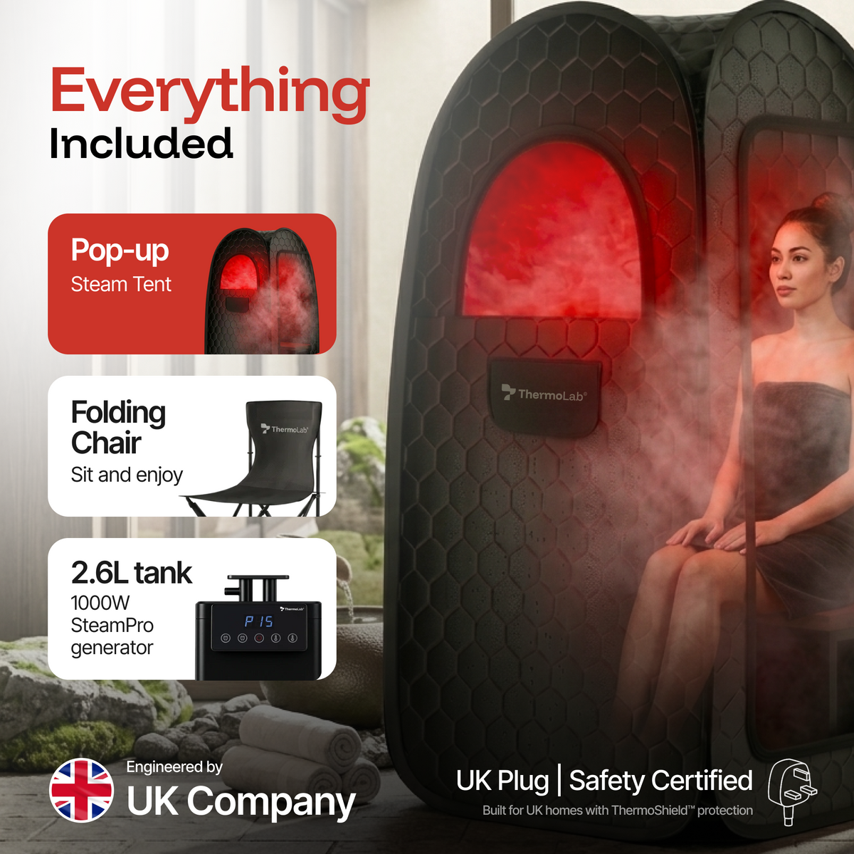 ThermoLab AuraCore Pro Pop-Up portable home steam sauna – portable steam sauna for home use, UK