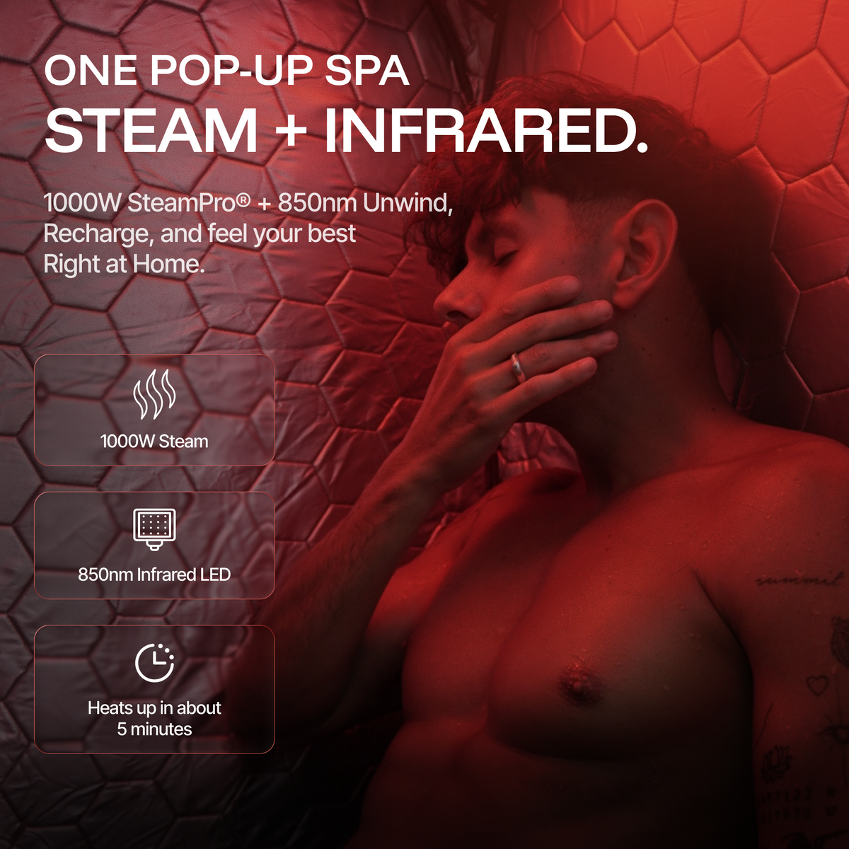 ThermoLab AuraCore Pro Pop-Up portable home steam sauna – pop-up sauna with infrared light, chair and floor mat