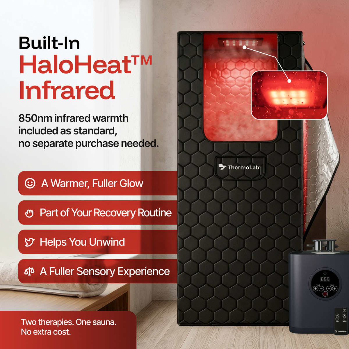 ThermoLab AuraCore 6FT Pro stand-up portable steam sauna – 1200W steamer with remote control