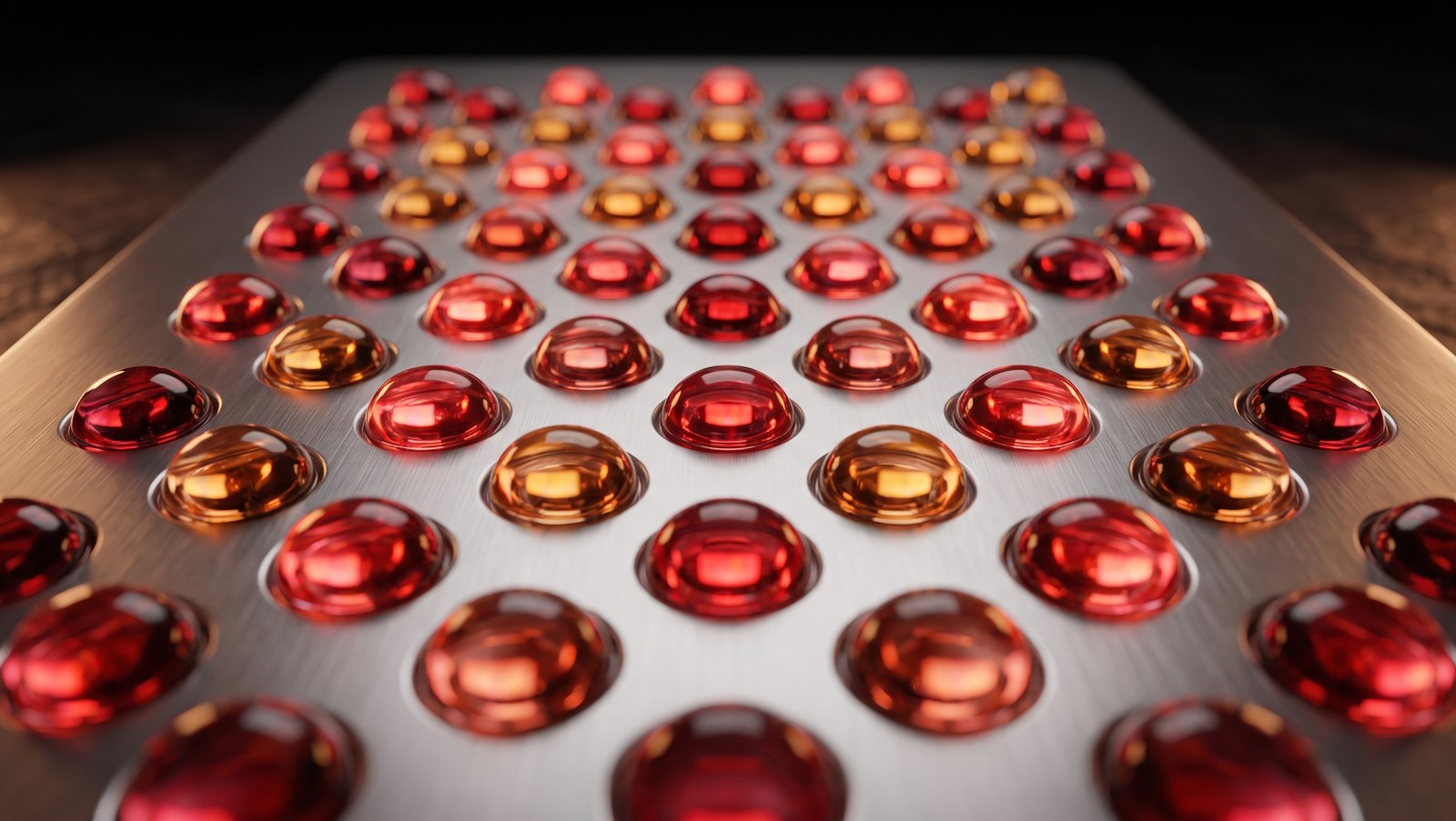 Close-up of the glowing red LED rows on an A Series panel