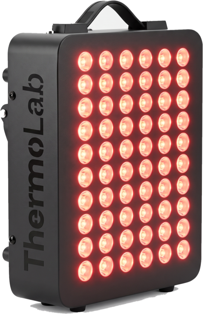 ThermoLab Aura Pro 300W red and near-infrared LED panel switched on